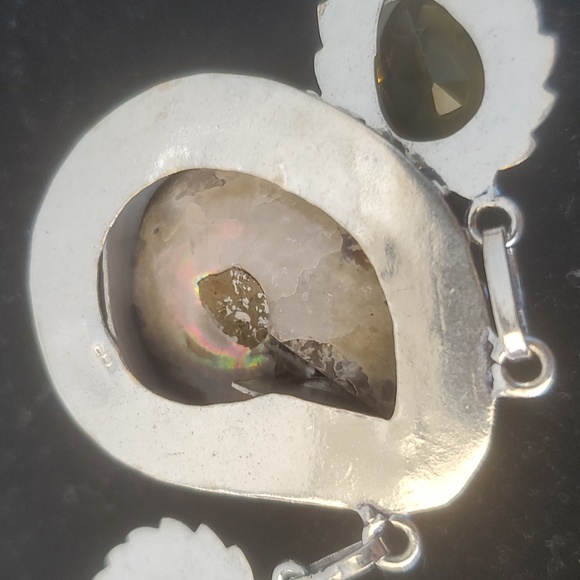 New Ammonite Fossil, Larimar and Citrine 925 Silver Necklace. - Picture 3 of 11